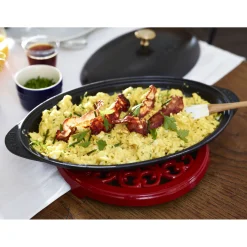 12.25 inch, Oval, Covered Fish Pan, Black Matte