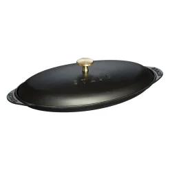 12.25 inch, Oval, Covered Fish Pan, Black Matte
