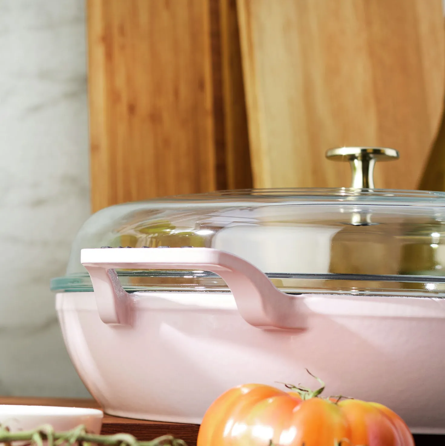 3.5 qt, Braiser With Glass Lid, Pink Peony