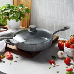 3.9 qt Ceramic Nonstick Saut&eacute; Pan With Lid And Helper Handle, Aluminum