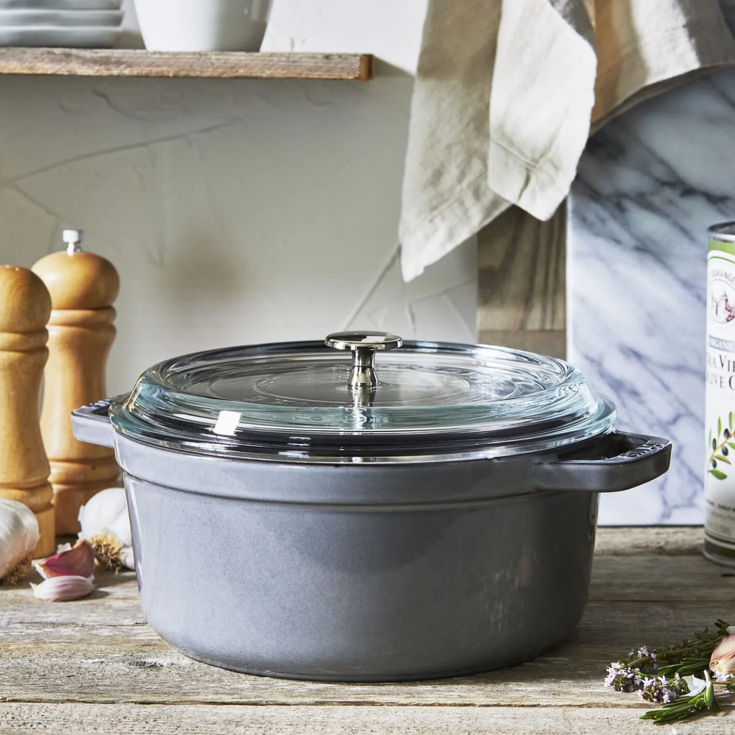 4 qt, Round, Glass Lid Dutch Oven, Graphite Grey