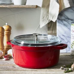 4 qt, Round, Glass Lid Dutch Oven, Cherry