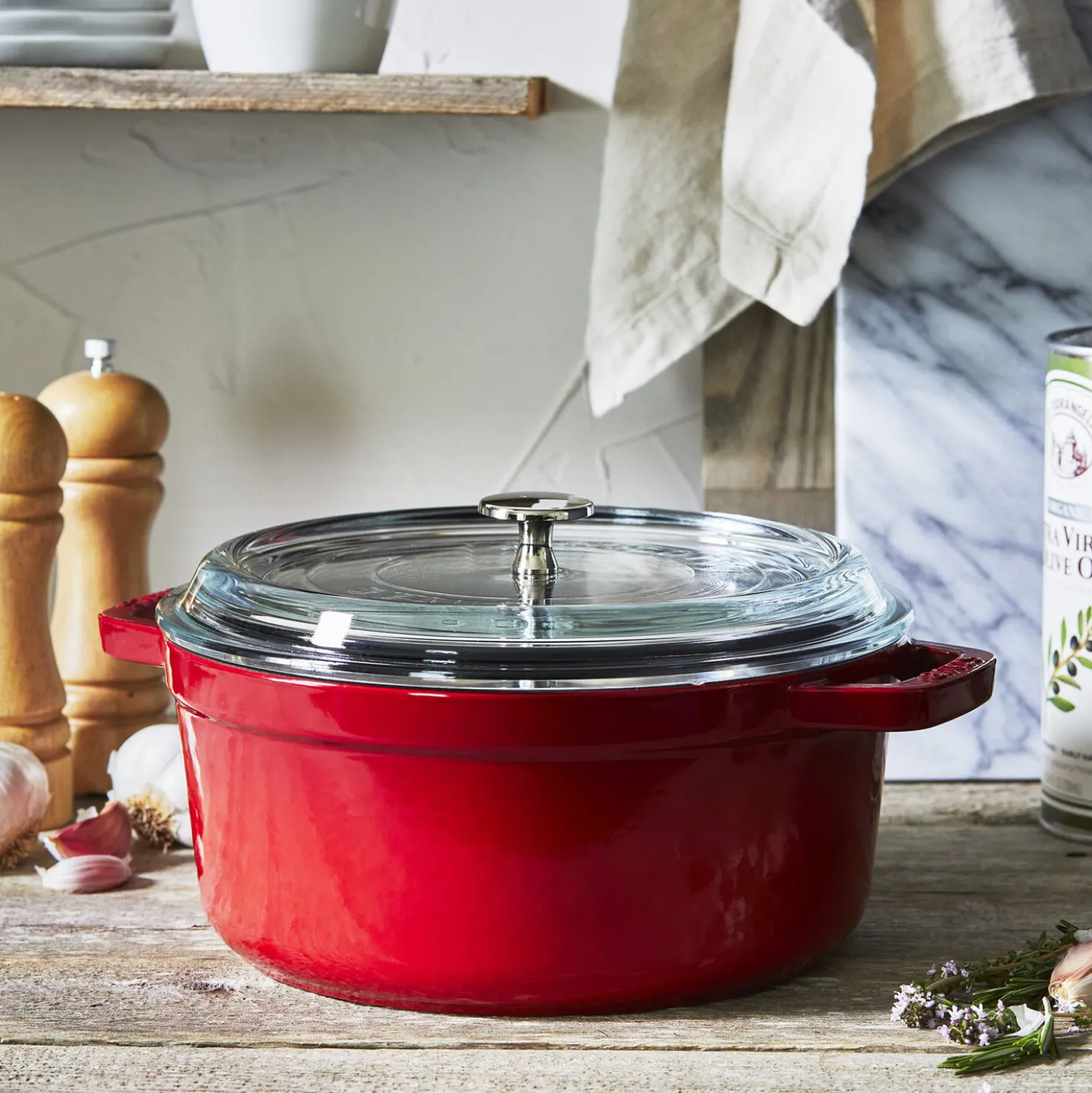 4 qt, Round, Glass Lid Dutch Oven, Cherry