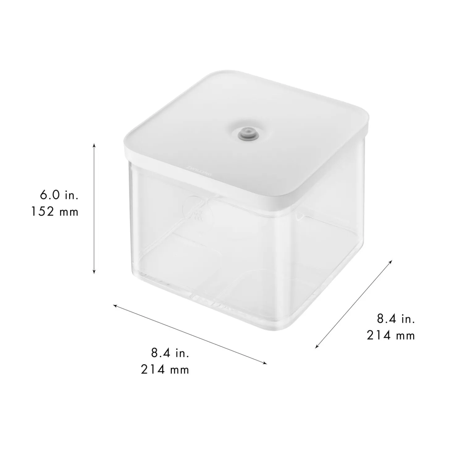CUBE Container 2L / 21 cm, 4.2 Qt, Transparent-white