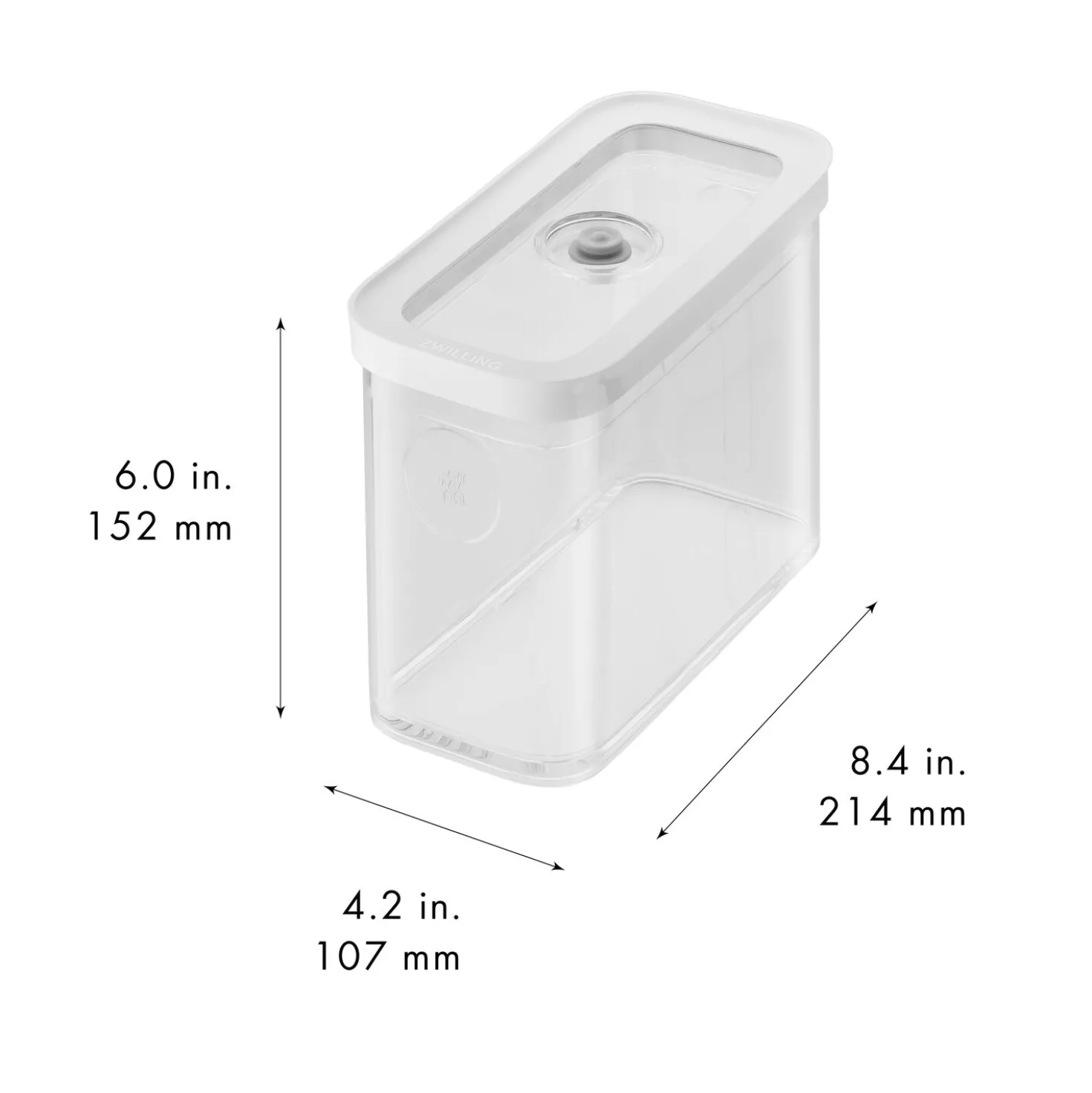 CUBE Container 2M / 21 cm, 2 Qt, Transparent-white
