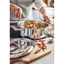 Deep Sauté Pan with Double Handle and Lid, 3 qt