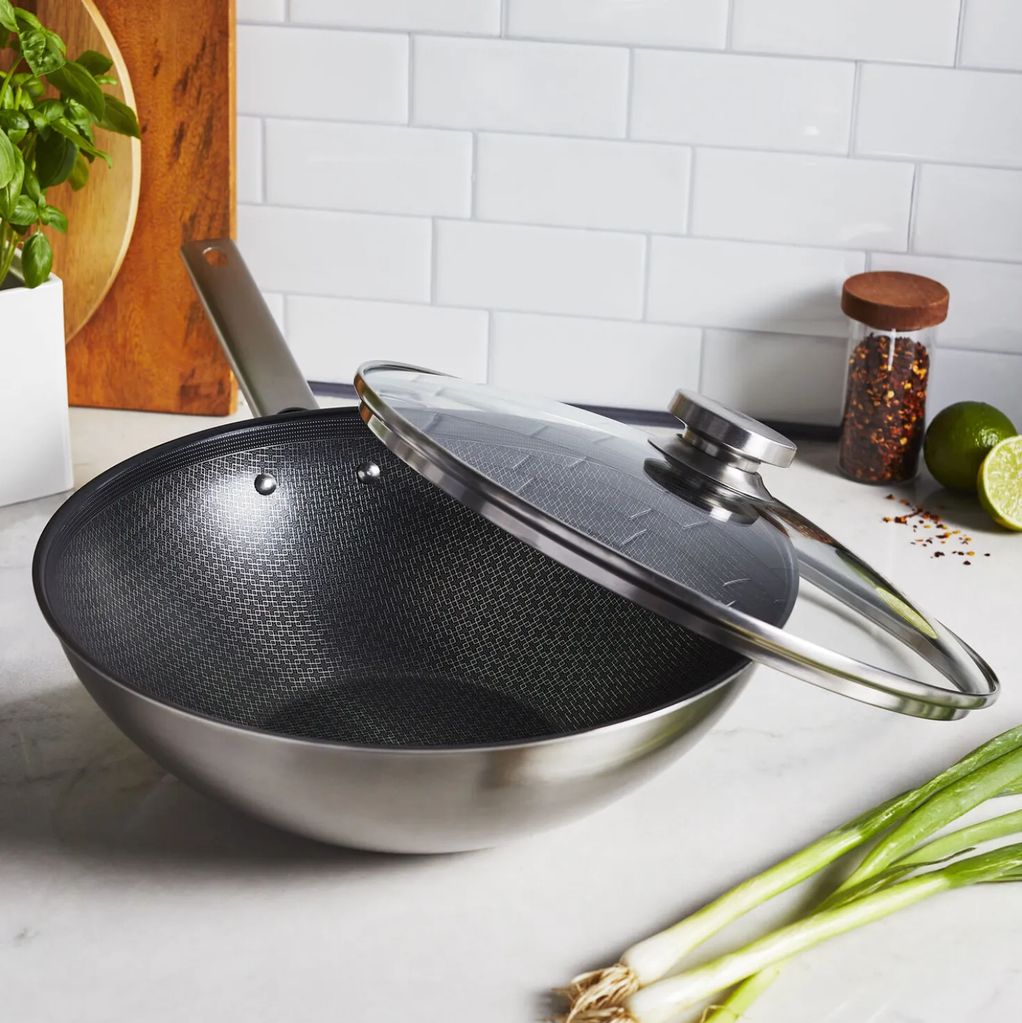 12-inch, 18/10 Stainless Steel, Nonstick Wok With Lid
