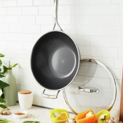 12-inch, 18/10 Stainless Steel, Wok With Lid, Silver