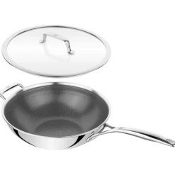 12-inch, 18/10 Stainless Steel, Wok With Lid, Silver