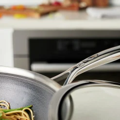12-inch, 18/10 Stainless Steel, Wok With Lid, Silver