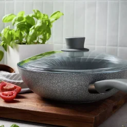 11-inch, Aluminum, Ceramic Nonstick Wok With Lid, Grey