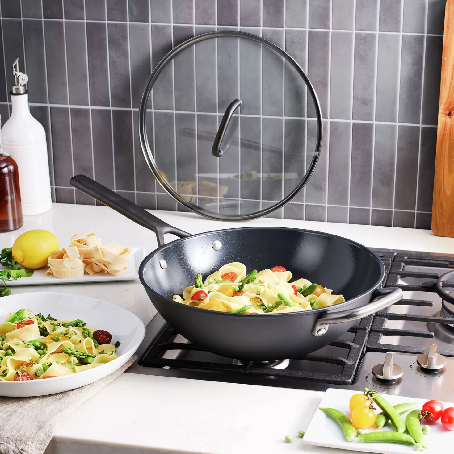 12-inch, Aluminum, Wok With Glass Lid, Black Matte