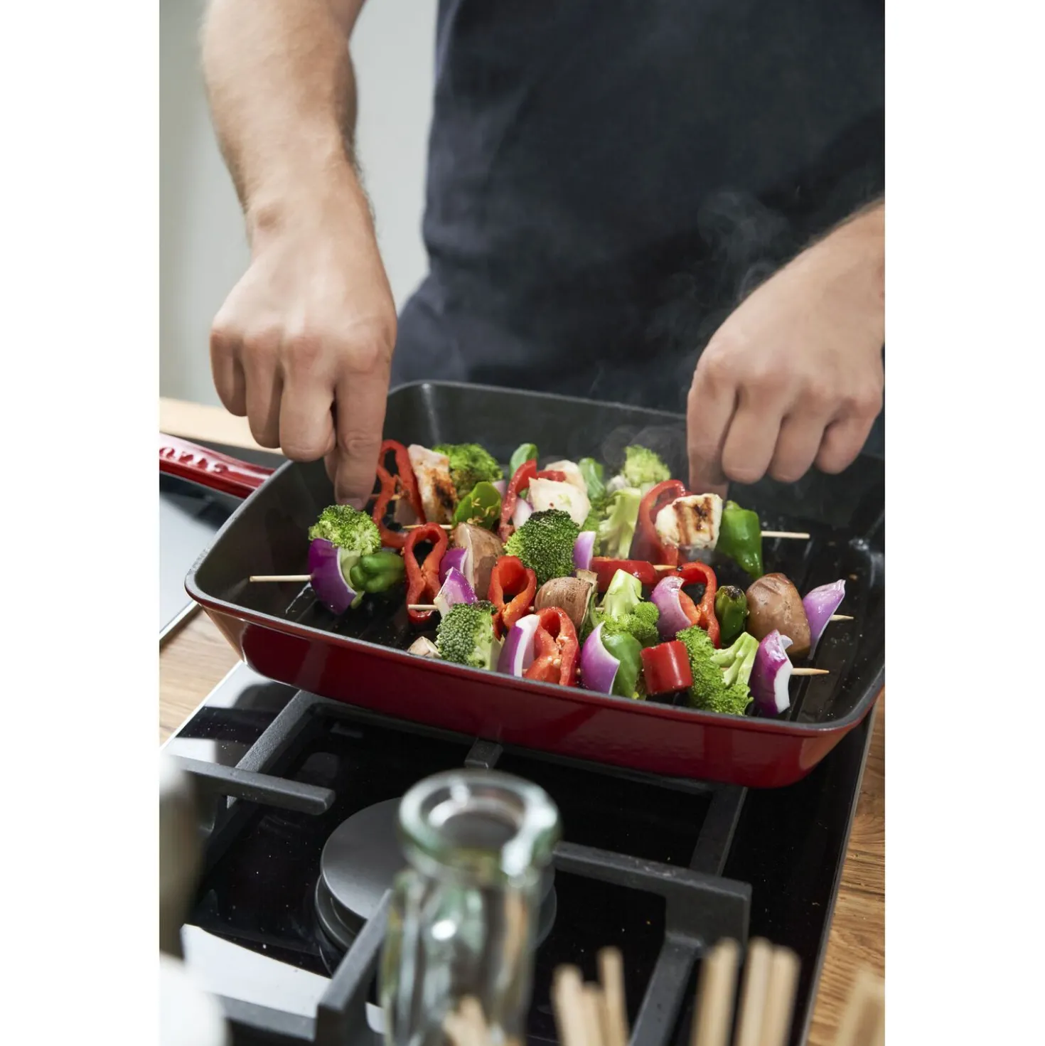 12-inch, Cast Iron, Square, Grill Pan, Cherry