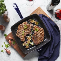 12-inch, Cast Iron, Square, Grill Pan, Dark Blue