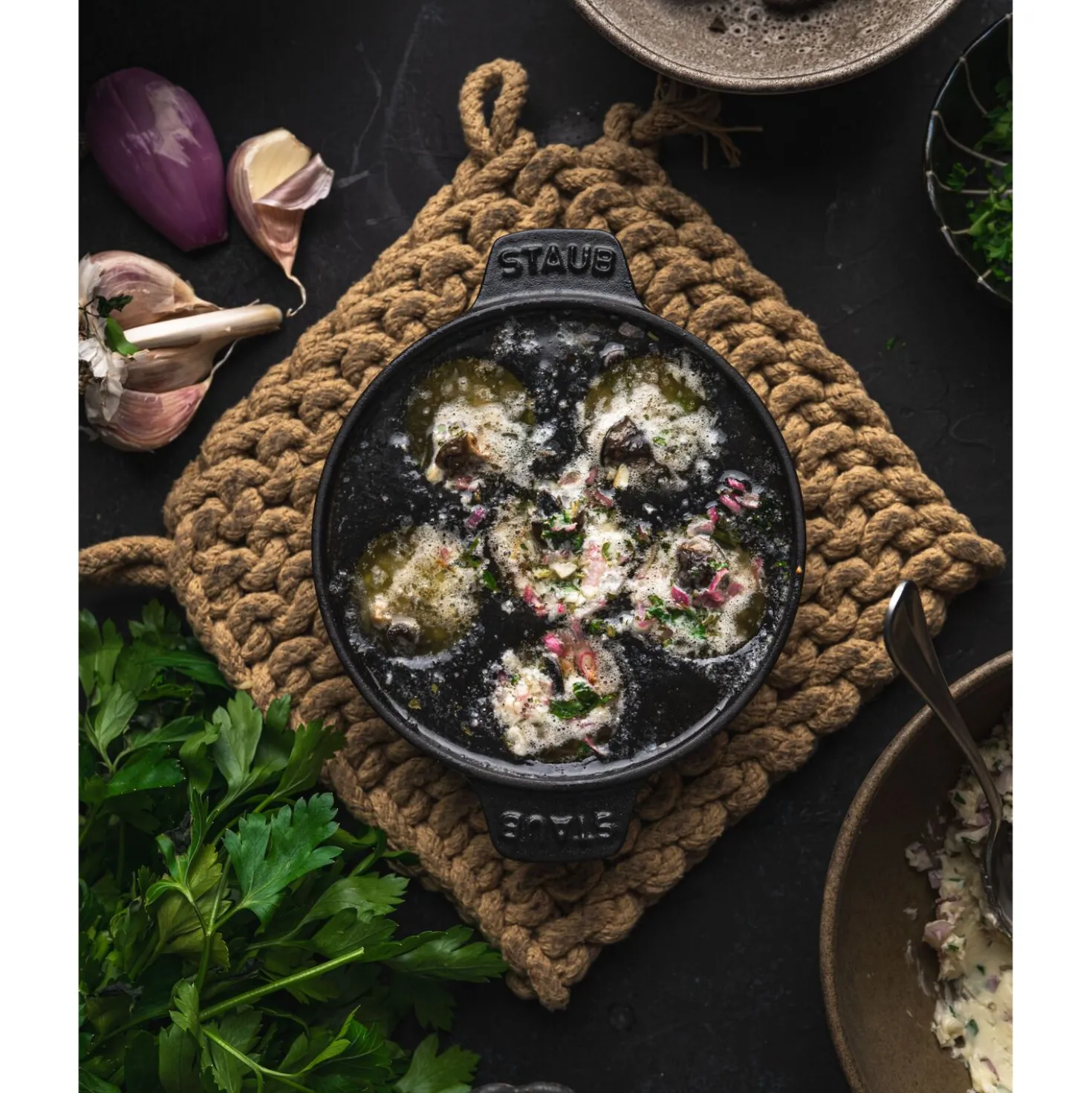 5.5-inch, Escargot Dish with six holes, black matte