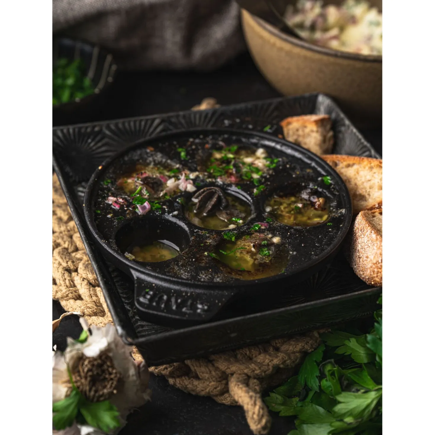 5.5-inch, Escargot Dish with six holes, black matte