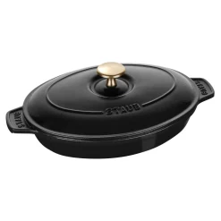 9-inch, Oval, Covered Baking Dish With Lid, Black Matte