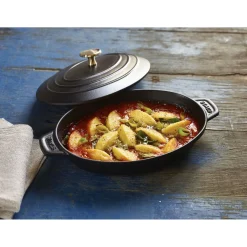 9-inch, Oval, Covered Baking Dish With Lid, Black Matte