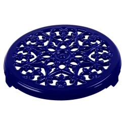 9-inch, Round, Cast Iron Lilly Trivet, Dark Blue