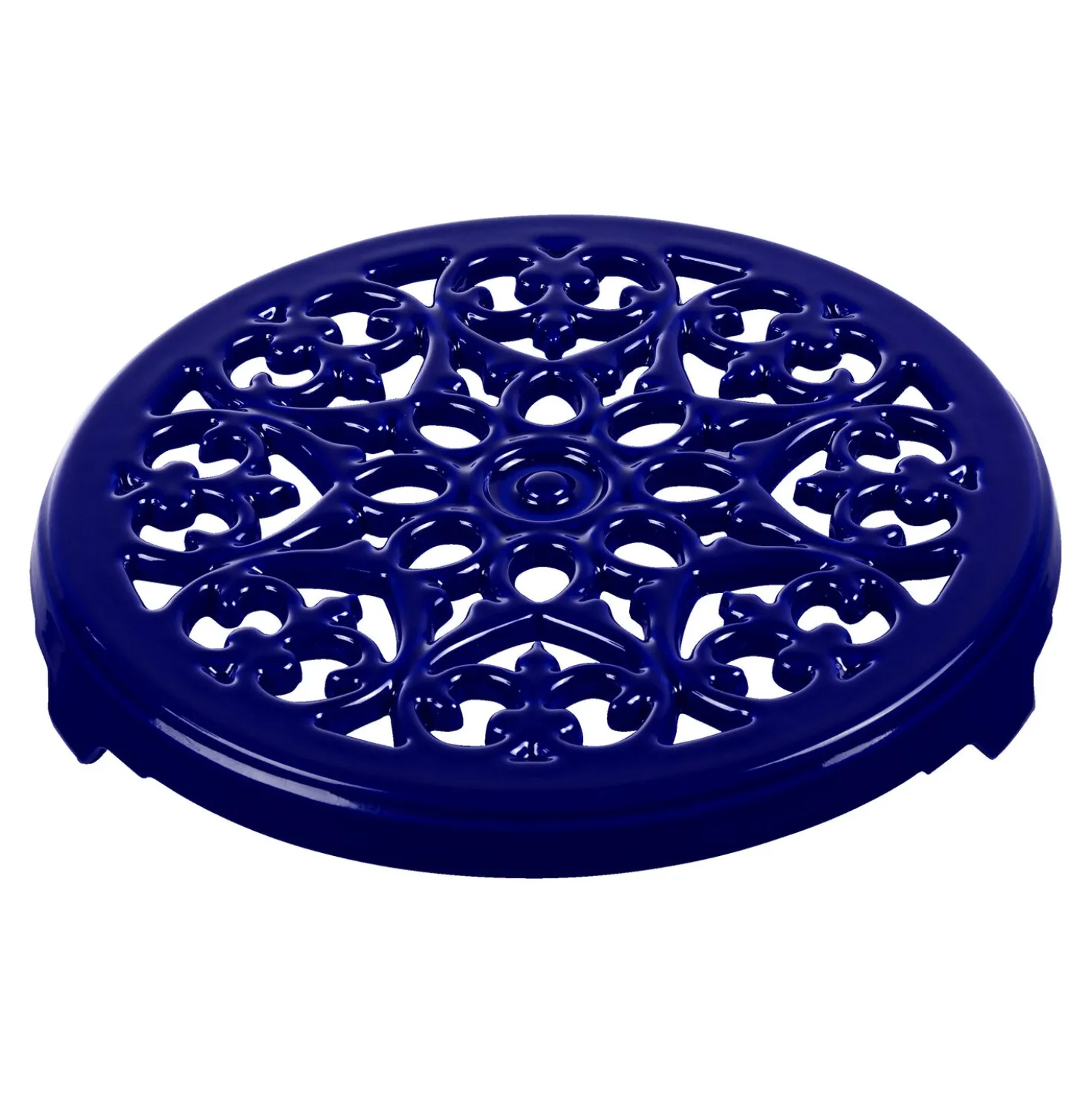 9-inch, Round, Cast Iron Lilly Trivet, Dark Blue