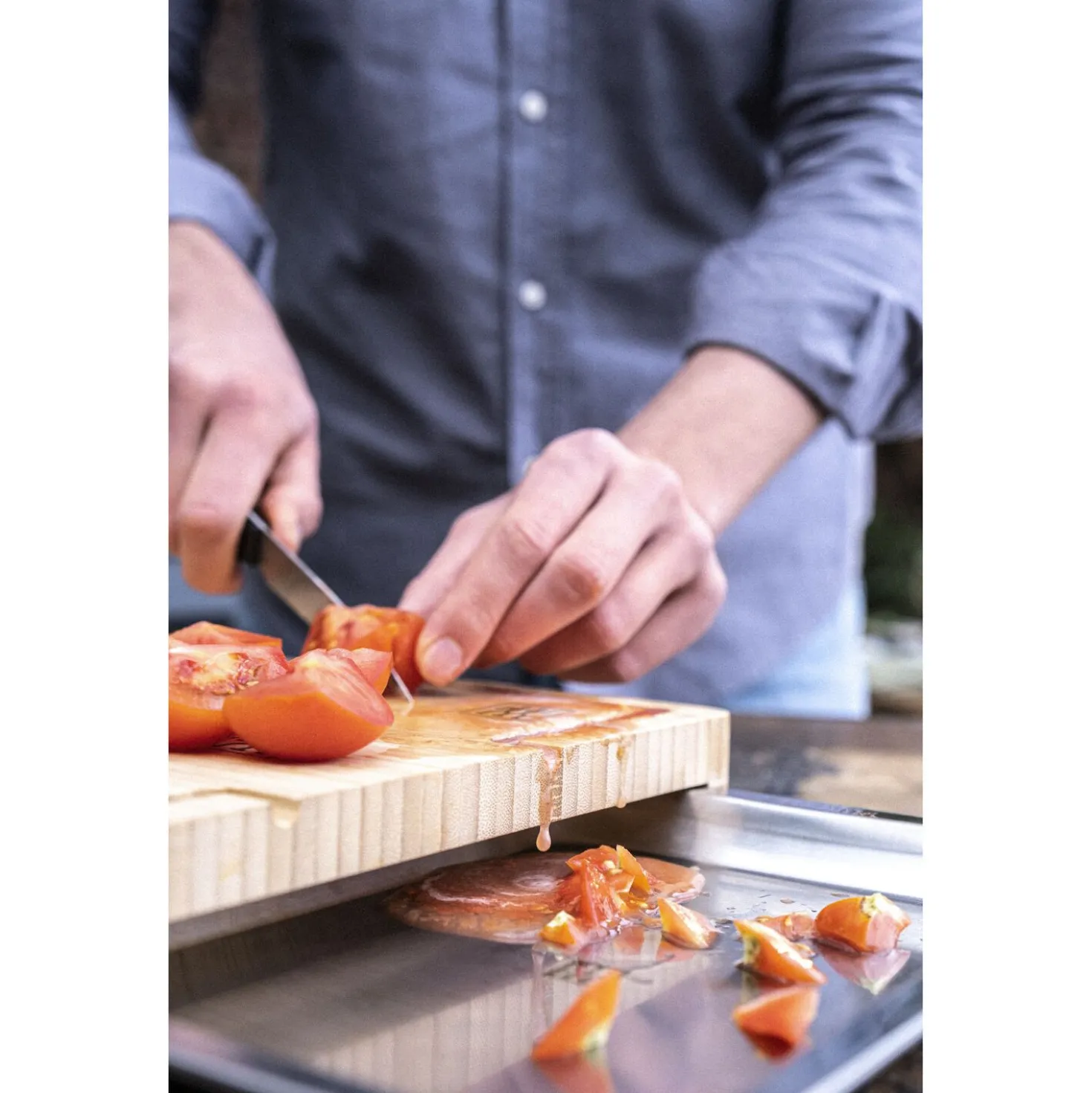 15.5-inch x 12-inch Cutting Board With Tray, Bamboo