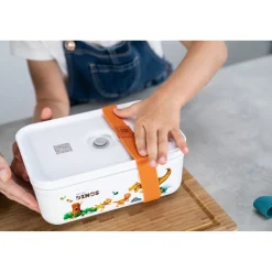 L, DINOS Vacuum Lunch Box, Plastic, White-grey