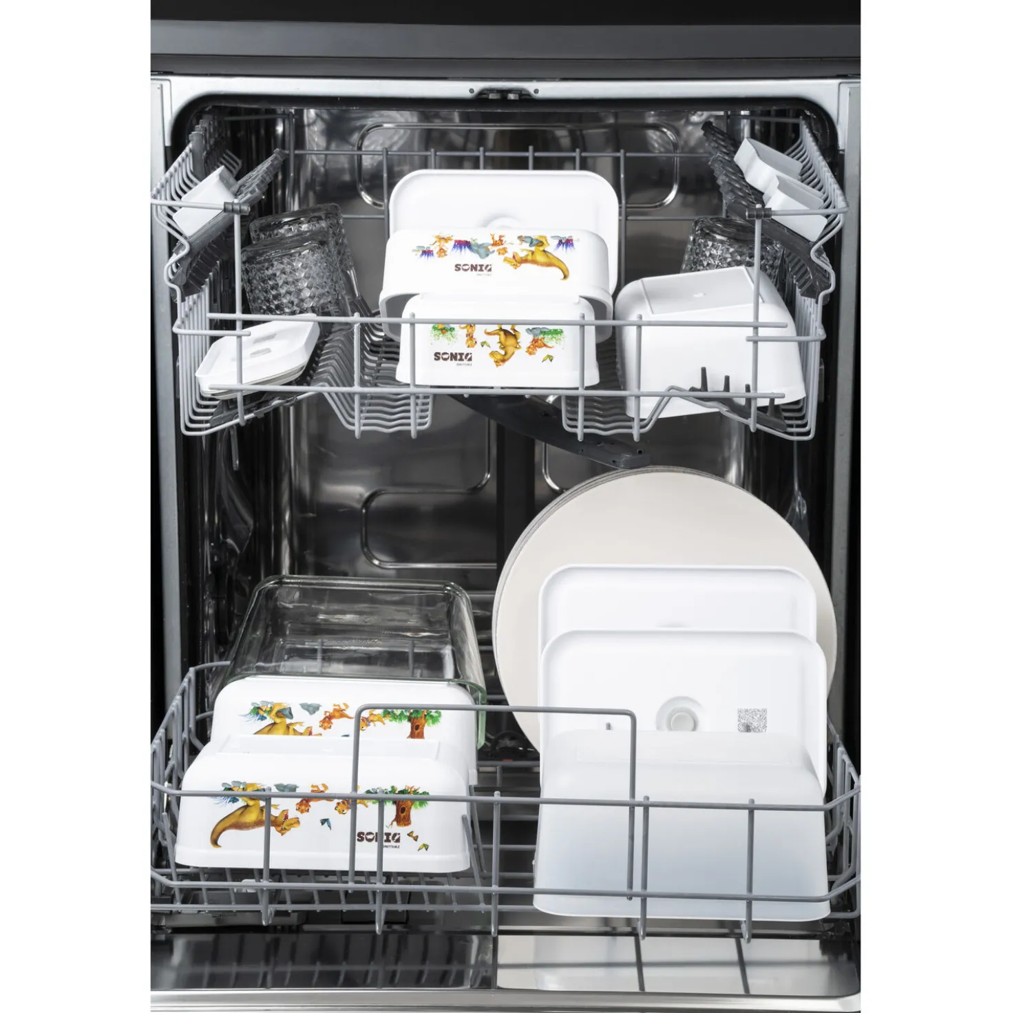 L, DINOS Vacuum Lunch Box, Plastic, White-grey