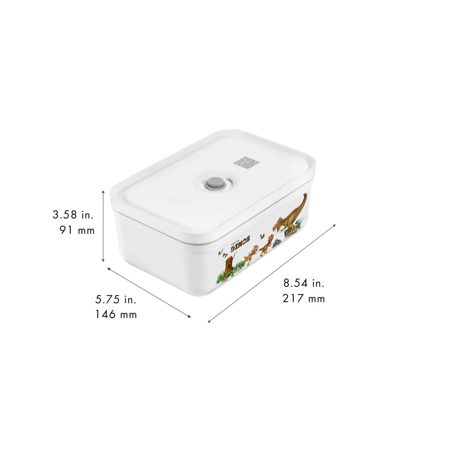 L, DINOS Vacuum Lunch Box, Plastic, White-grey