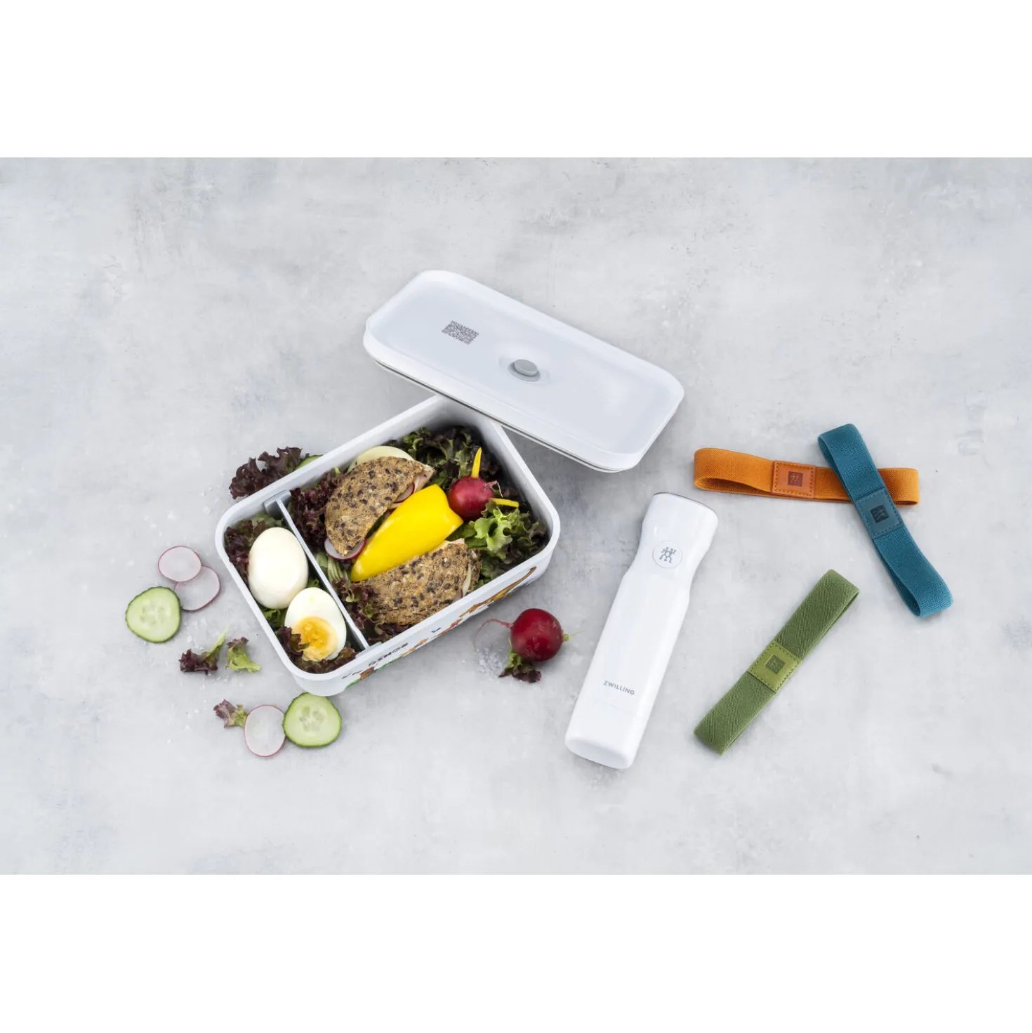 L, DINOS Vacuum Lunch Box, Plastic, White-grey