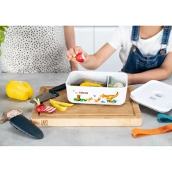 L, DINOS Vacuum Lunch Box, Plastic, White-grey