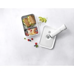 L Flat, Vacuum Lunch Box, Plastic, White-grey