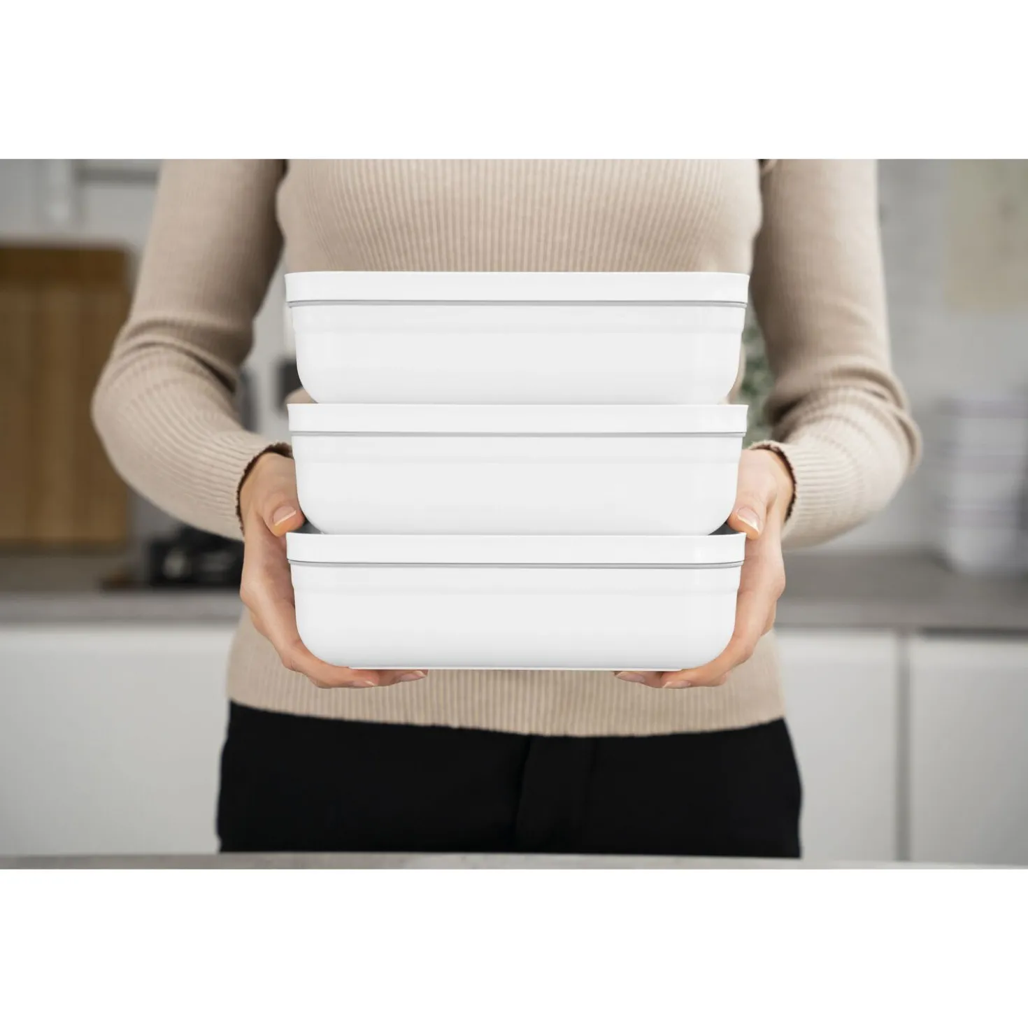 L Flat, Vacuum Lunch Box, Plastic, White-grey
