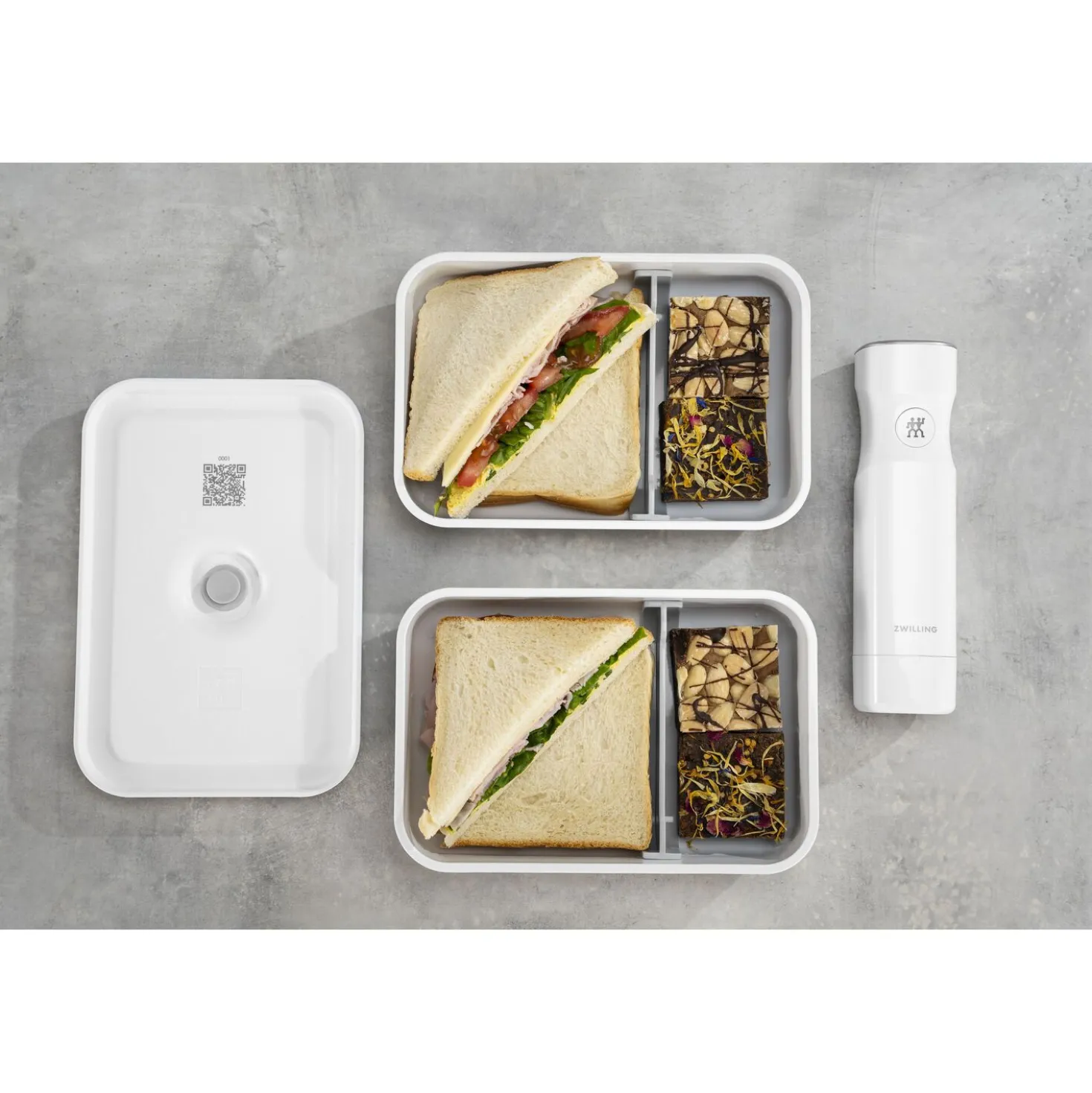 L Flat, Vacuum Lunch Box, Plastic, White-grey