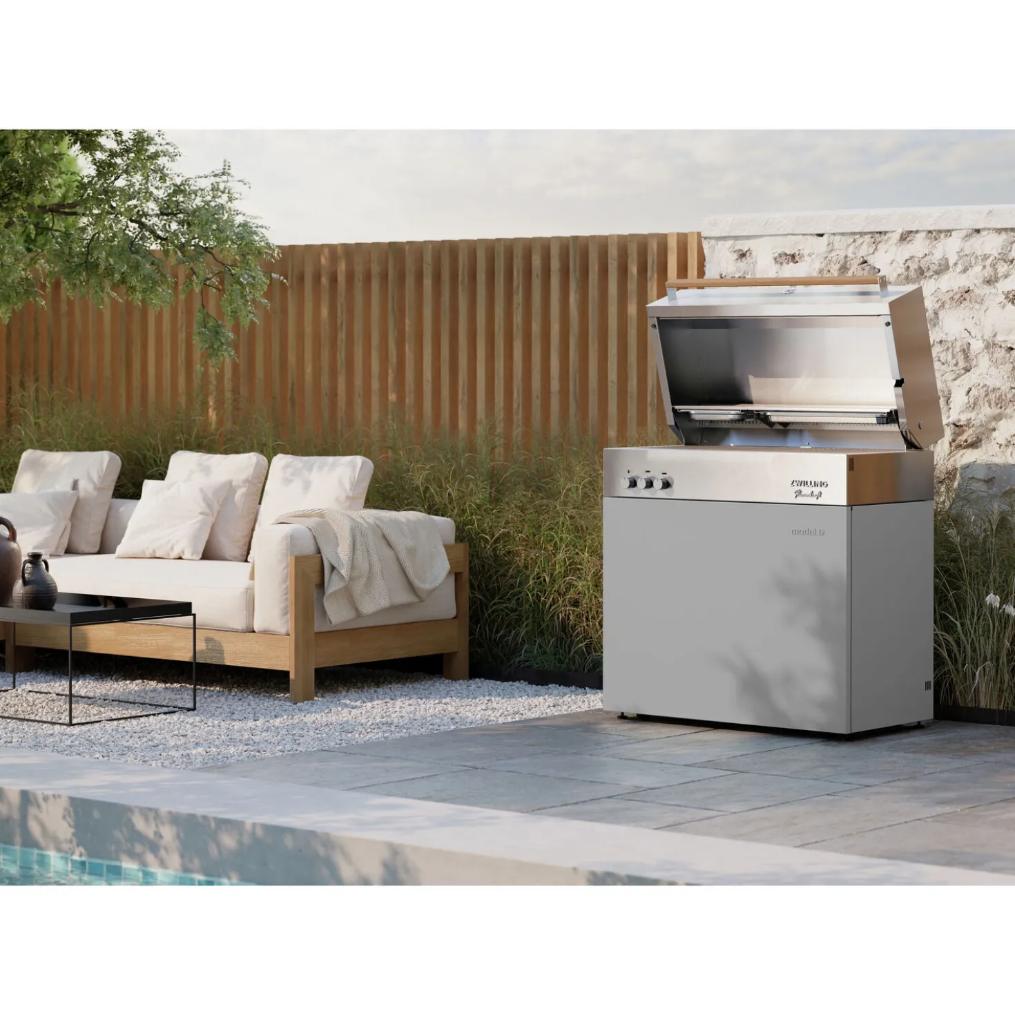 Natural gas grill, light grey