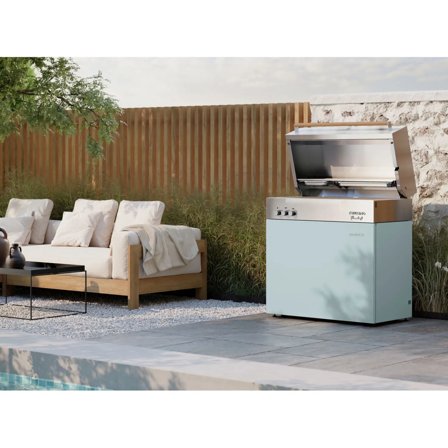 Natural gas grill, pool