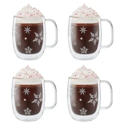 4-pc Coffee Glass Mug Snowflake Set