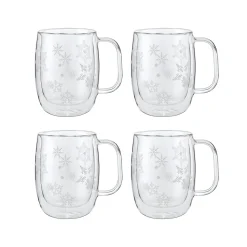 4-pc Coffee Glass Mug Snowflake Set