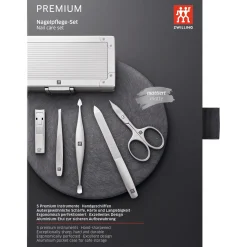 5-pc Aluminum Manicure Pedicure Set With Compact Nail Clippers - Aluminum With Black Velvet