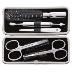 5-pc, Black Matte, Leather, Manicure Pedicure Set With Nail Scissors