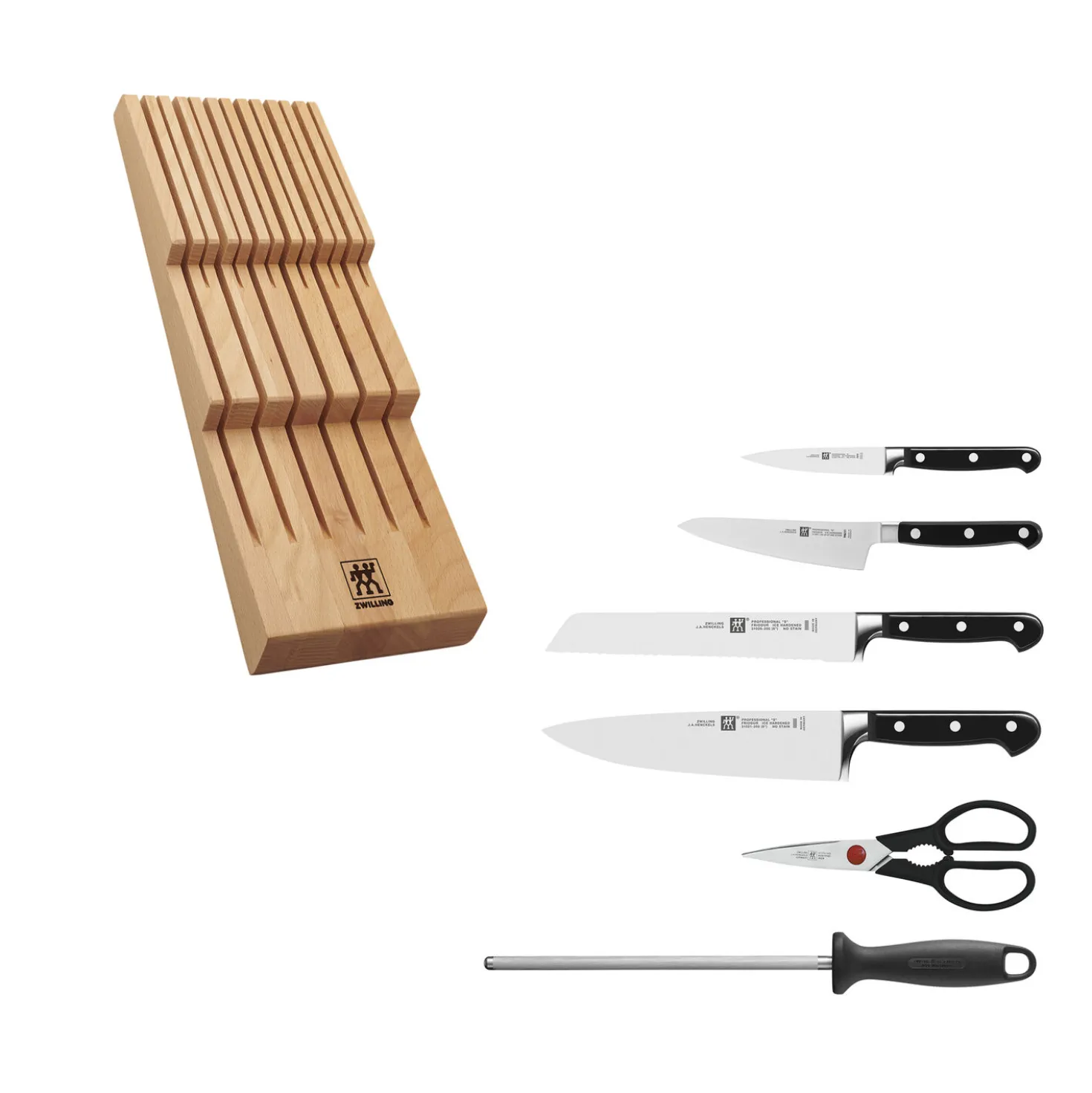 7-pc, Block Set with Beechwood In-Drawer Knife Tray, natural