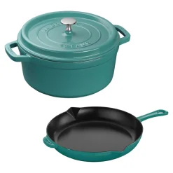 3-pc, Cocotte and Fry Pan Set, Turquoise