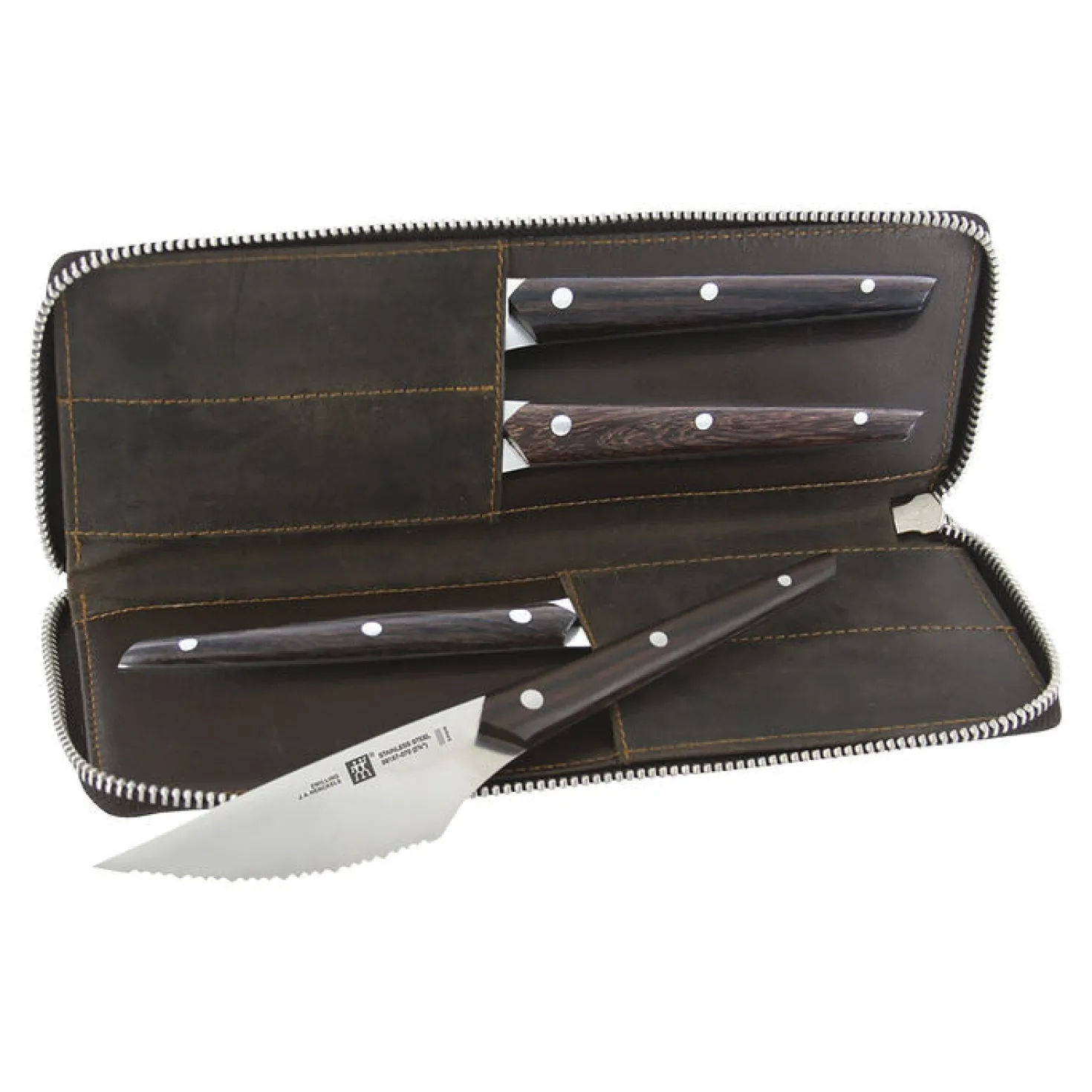 4-pc, Gentlemen's Steak Knife Set With Leather Travel Case