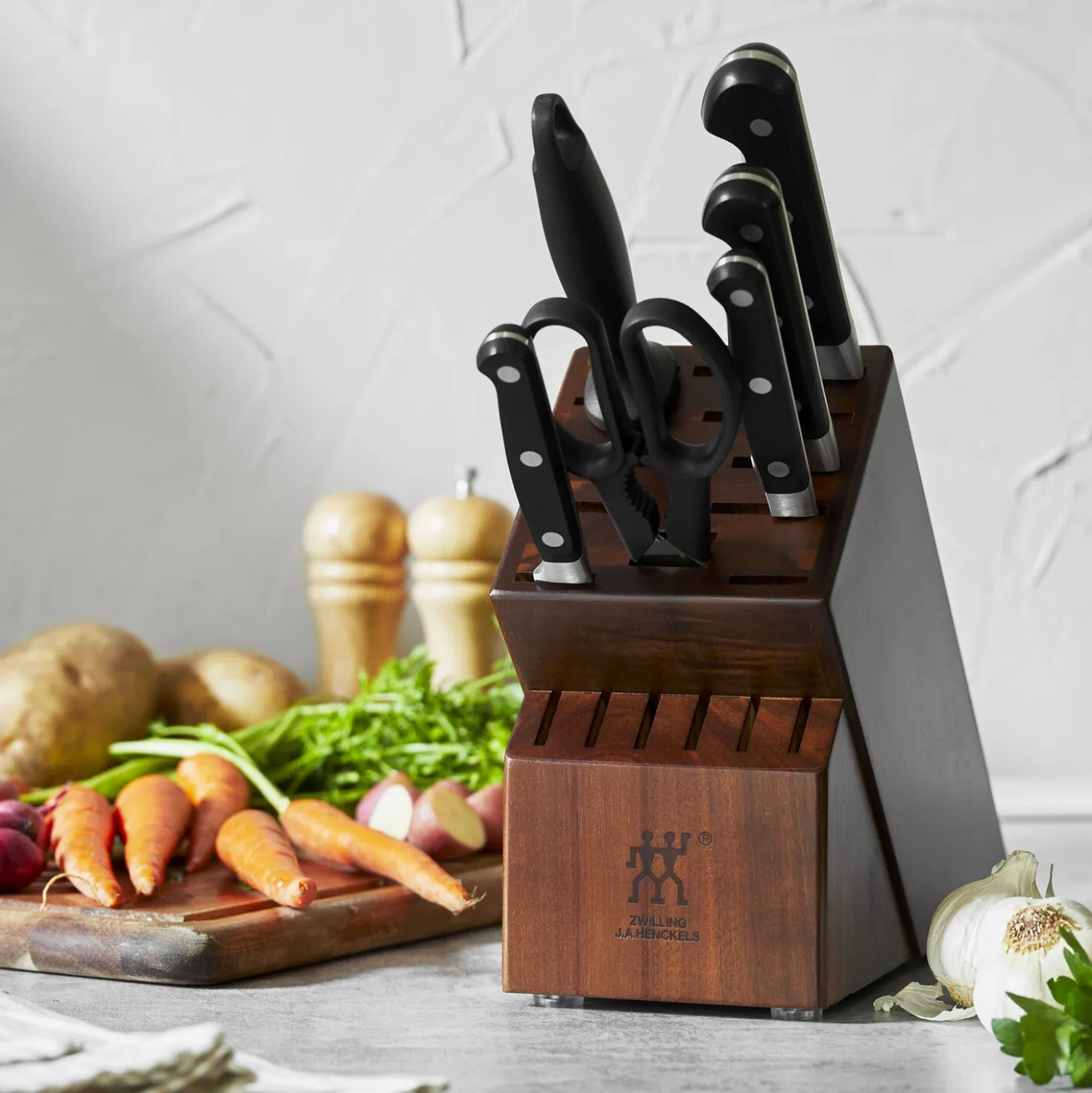 7-pc, Knife block set, acacia