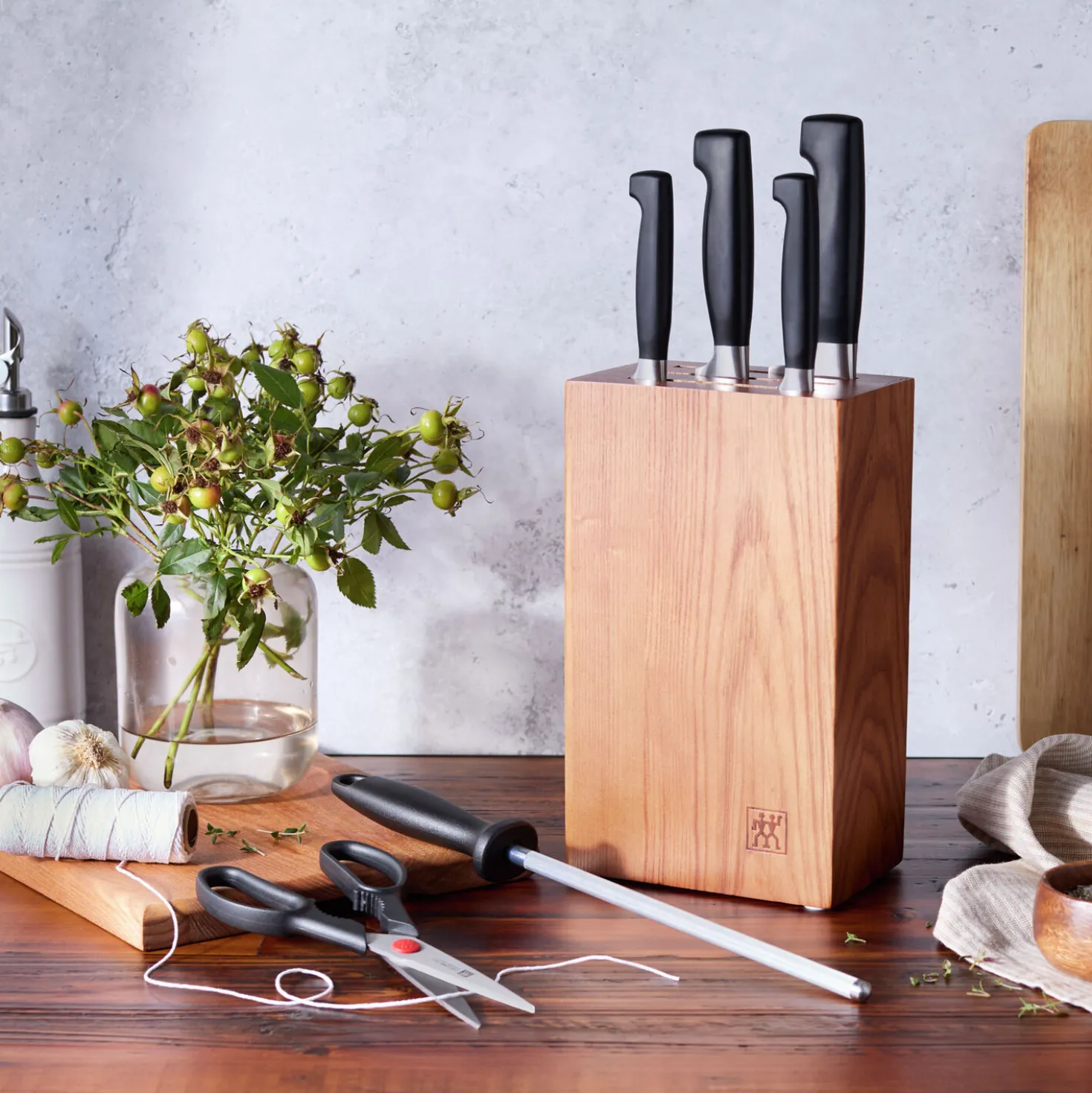 7-pc, Knife block set, brown