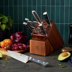 8-pc, Knife block set, brown