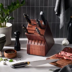 7-pc, Knife block set, brown-black