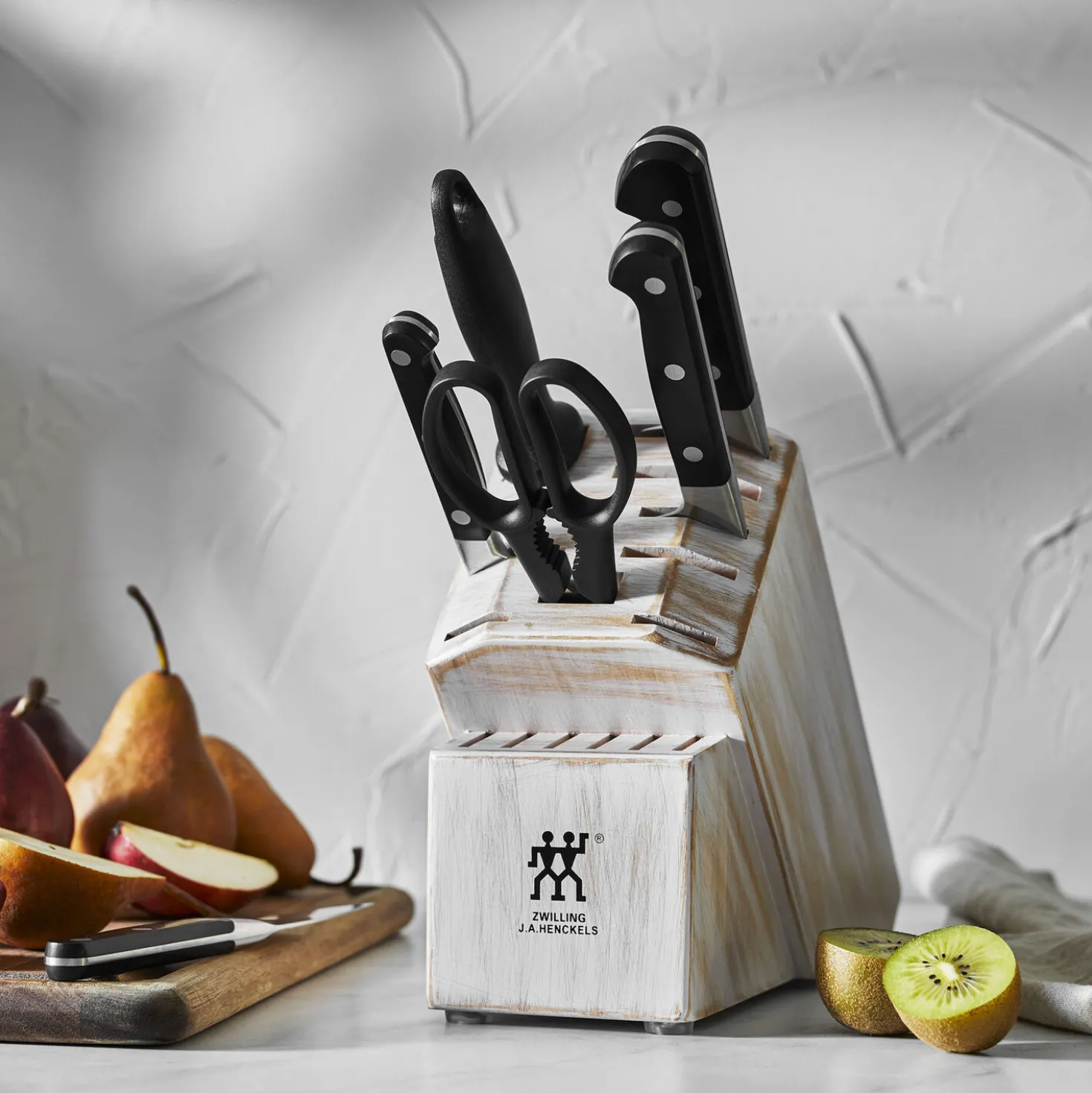 7-pc, Knife block set, rustic white