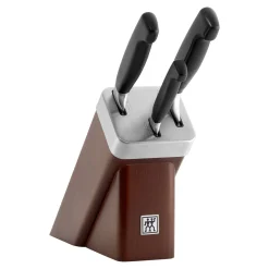 4-pc, Knife set with self-sharpening block, brown