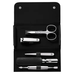 5-pc, Leather Manicure Pedicure Set With Nail Clippers, Black Matte