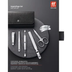 5-pc, Leather Manicure Pedicure Set With Nail Clippers, Black Matte